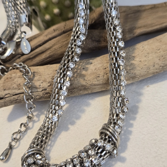 Vintage Cgico's Chunky Mesh Rinestone Necklace 30" 4" Extender Aprox - Picture 3 of 5
